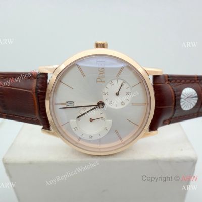 Rose Gold Piaget Altiplano Replica Watch Brown Leather Strap